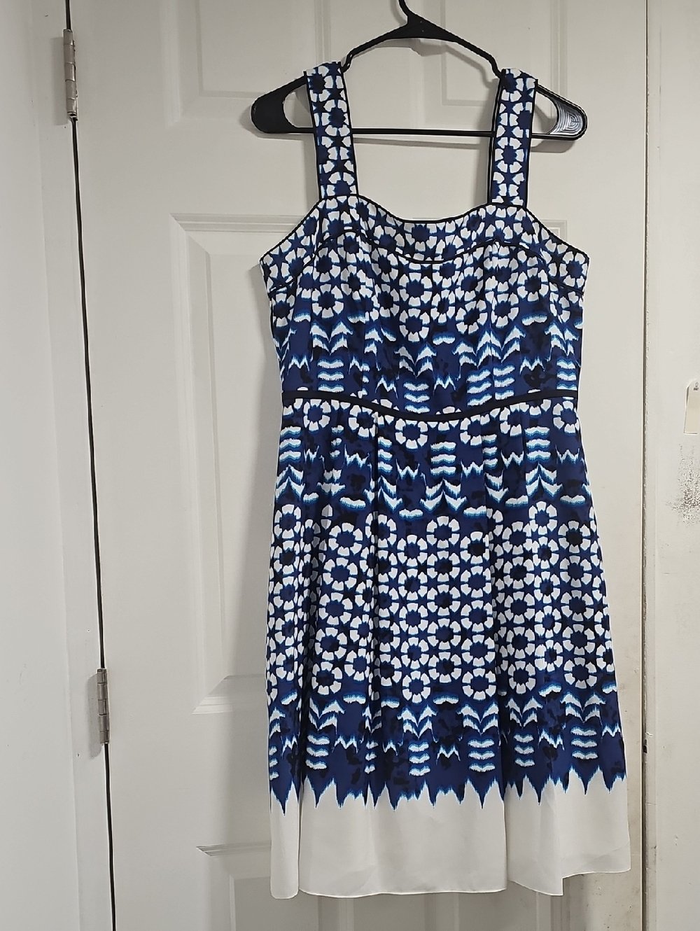 Adrianna Papell Navy and White Patterned Midi Dress